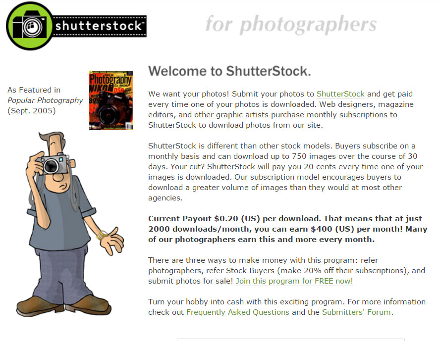 Shutterstock in 2006, appealing to contributors